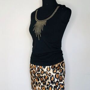Black Sleeveless Top with Silver Studs by LC Couture